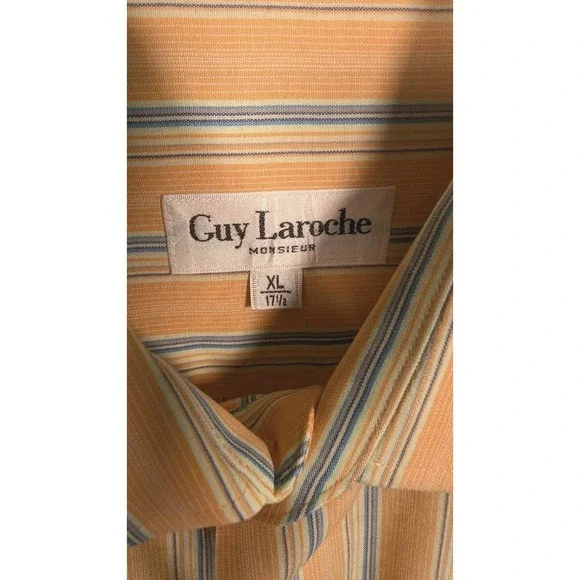 Guy Laroche Vintage Orange Stripe 17 1/2 34/35 XL Button Front Men's Shirt - Picture 2 of 3